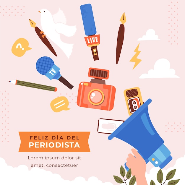 Vector dia del periodista dibujado a mano ilustración plana