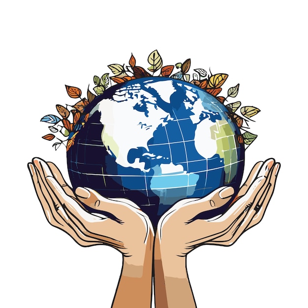 día de población de la tierra con vector de la mano