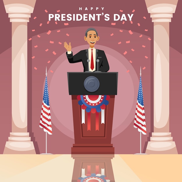 Día del presidente Discurso del anciano Interior Celebrar Personaje de dibujos animados Ilustración Vector