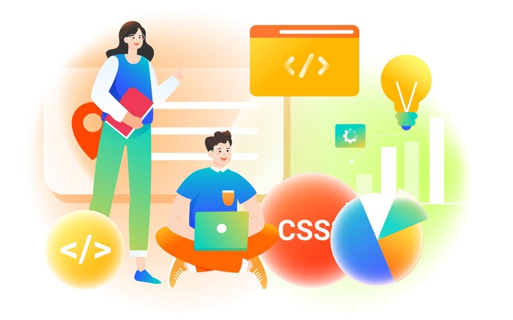 Vector día del programador el 24 de octubre, programador escribiendo código frente a la computadora rodeado de varios