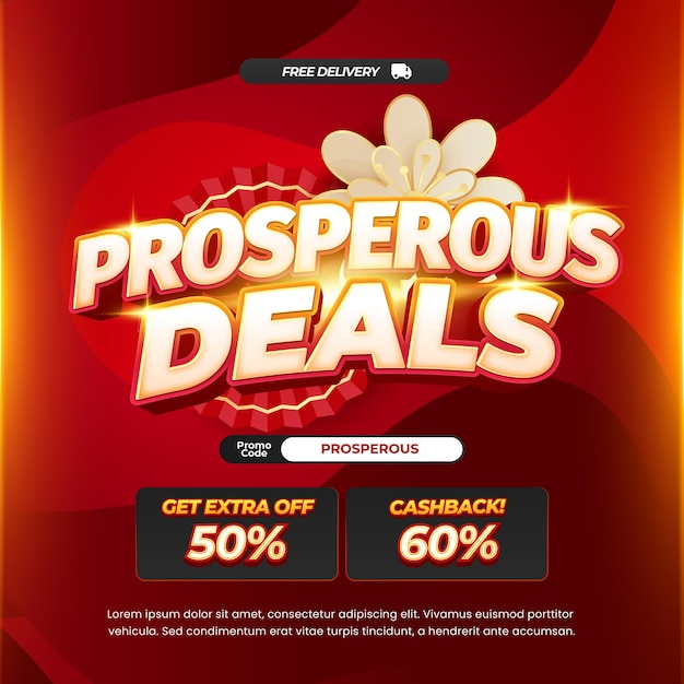 Día próspero ofertas de descuento de ventas Gradiente dinámico rojo Efecto de texto editable Banner oriental