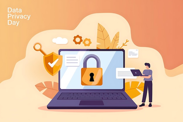 Día de la Protección de la Privacidad Concepto de cerradura de seguridad digital con colores gradientes