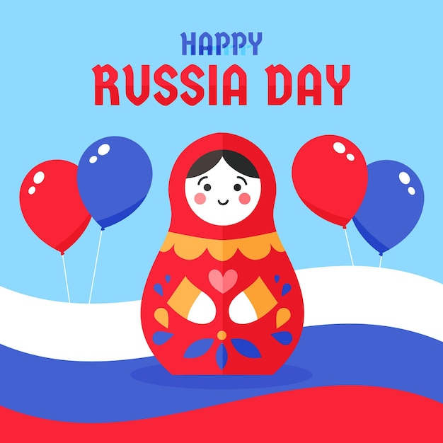 Vector día de rusia con muñecas y globos