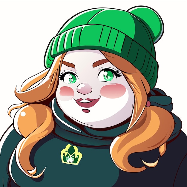 Vector día de san patricio alegre niña gordita con gorro de invierno dibujado a mano ilustración de etiqueta de dibujos animados