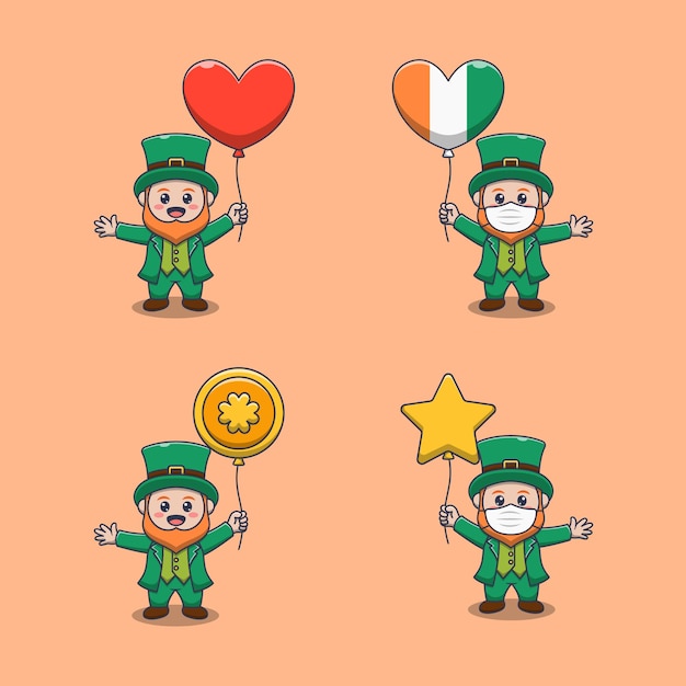 Día de san patricio. duende de personaje de dibujos animados con globo