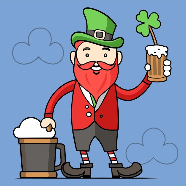 El día de San Patricio leprechaun adhesivo de dibujos animados dibujado a mano icono concepto ilustración aislada