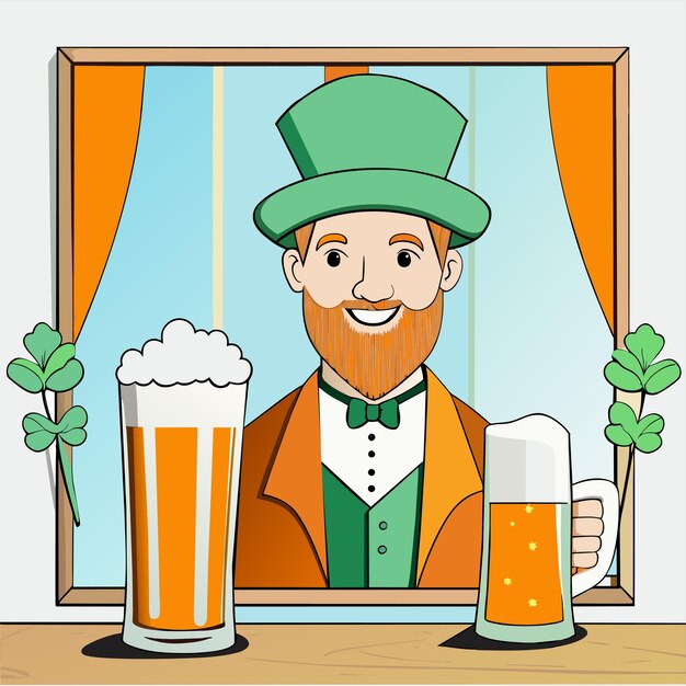 Vector el día de san patricio leprechaun adhesivo de dibujos animados dibujado a mano icono concepto ilustración aislada