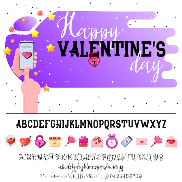 Vector día de san valentín alfabeto y banner