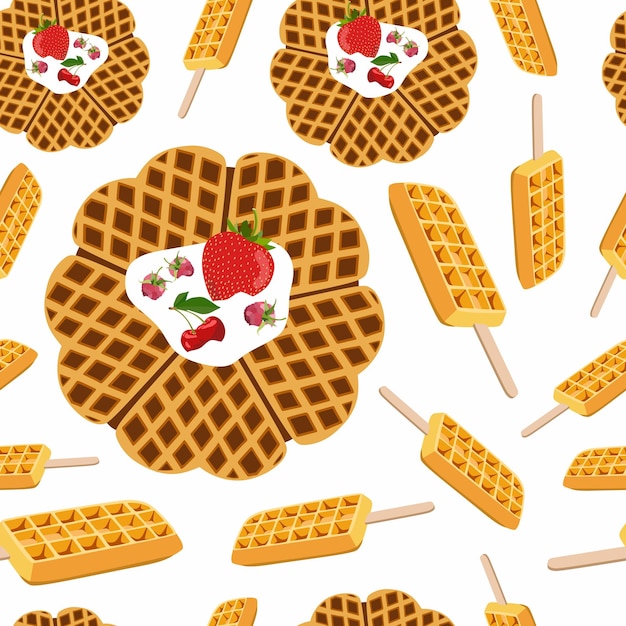 Vector día de san valentín almuerzo dulce patrón sin costuras corazones forma pastelería waffles en palos galletas dulces