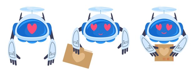 Día de San Valentín amor correo entrega drones romántico aéreo drone plano vector ilustración en blanco