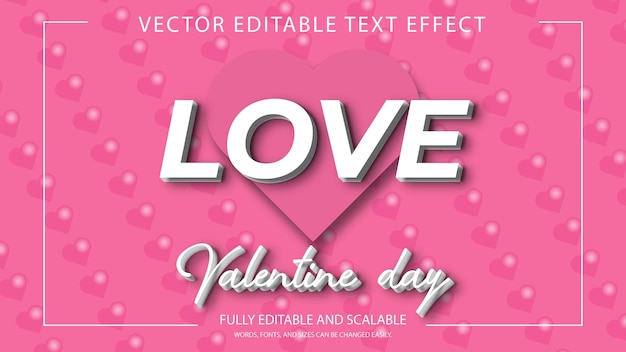 día de san valentín amor diseño de efecto de texto con estilo editable en 3d