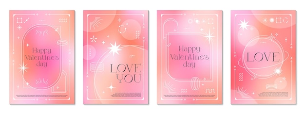 El día de San Valentín y los carteles de gradiente de fondo rosa