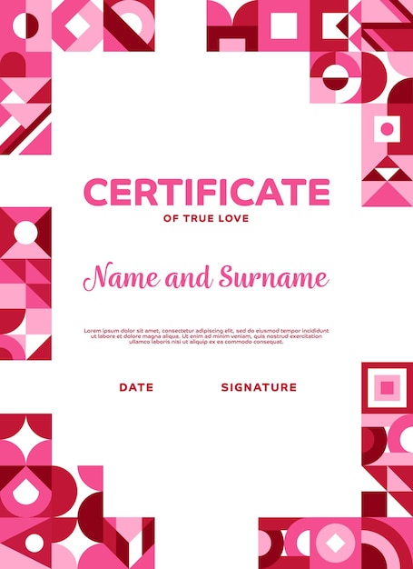 El día de San Valentín certificado geométrico del verdadero amor