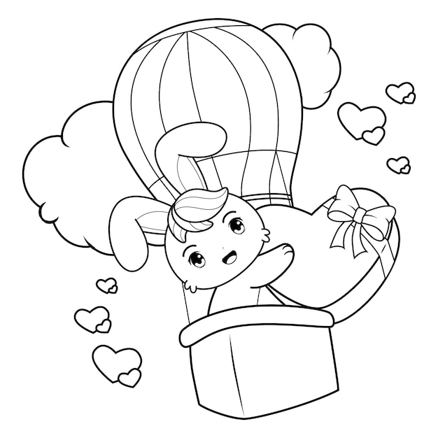 El día de San Valentín para colorear con un conejo lindo