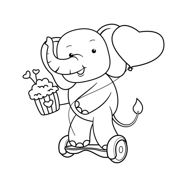 El día de San Valentín para colorear con un elefante lindo