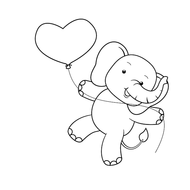 El día de San Valentín para colorear con un elefante lindo