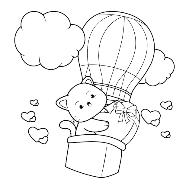 El día de San Valentín para colorear con un lindo gato