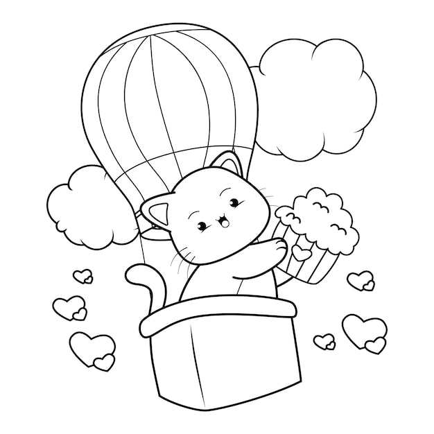 El día de San Valentín para colorear con un lindo gato