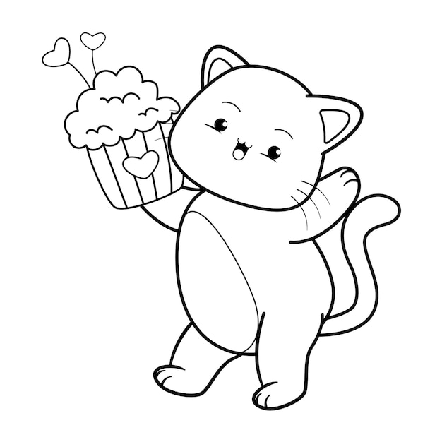 El día de San Valentín para colorear con un lindo gato