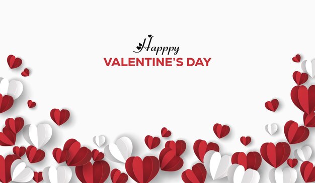 Día de San Valentín Concepto de fondo 3d blanco y rojo papel cortar corazones marco