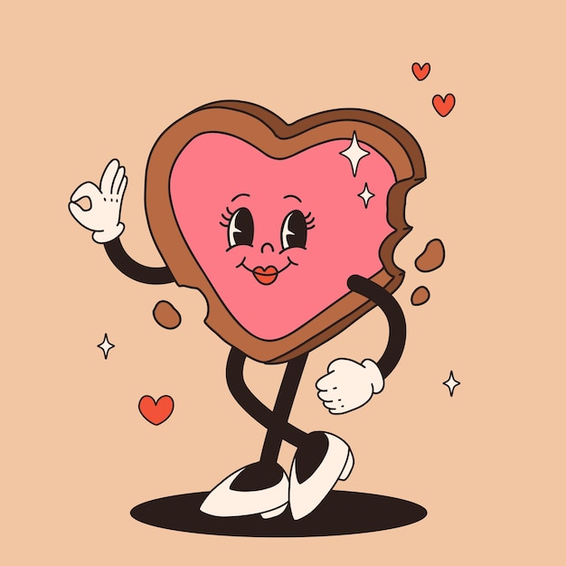 El día de san valentín conjunto de personajes vintage divertidos feliz y alegre retro animación antigua de los años 60 70