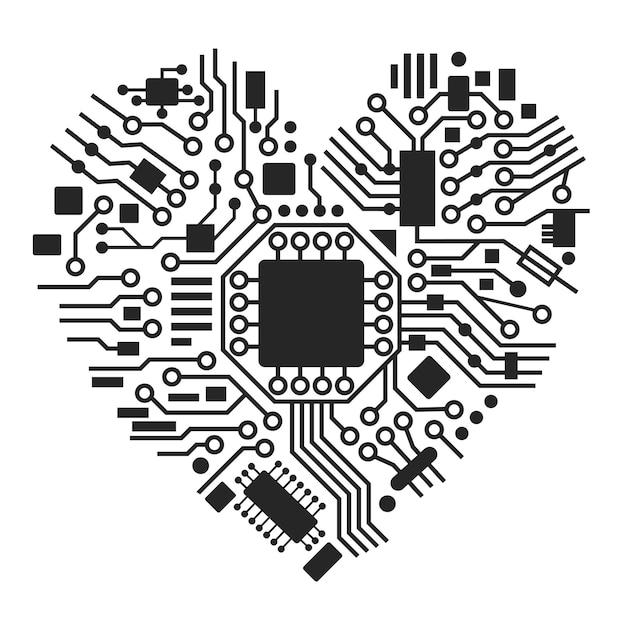 Vector día de san valentín corazón cibernético en blanco y negro