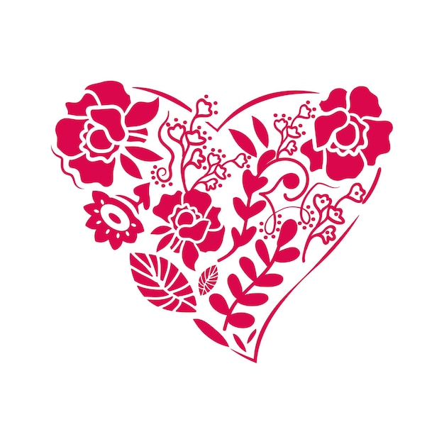 Día de San Valentín corazón floral aislado sobre fondo blanco