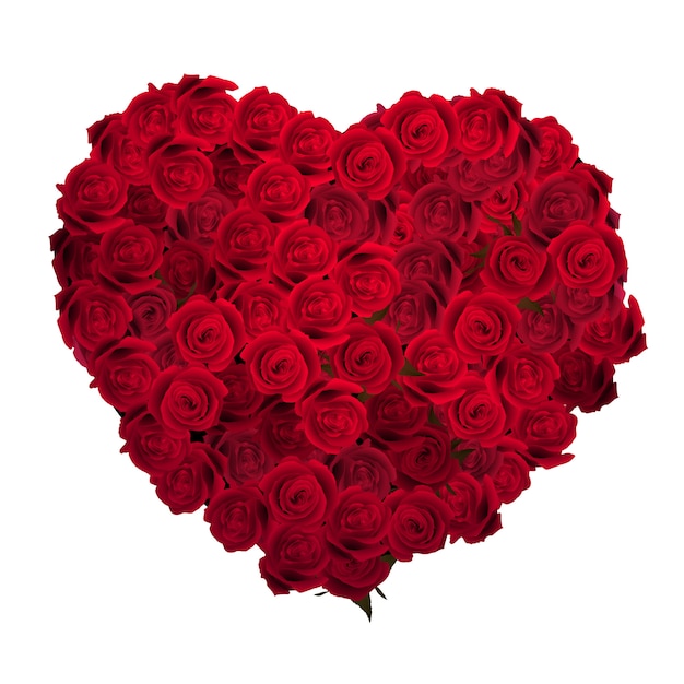 Día de San Valentín corazón hecho de rosas rojas.