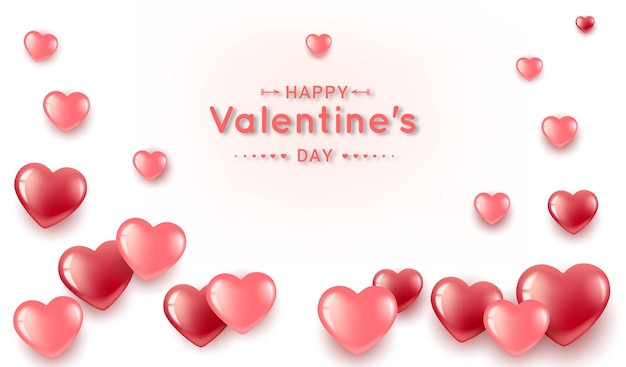 Día de San Valentín, corazones rojos y rosados en forma de marco con texto. Sobre un fondo claro.