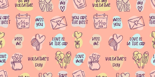 Día de San Valentín doodle handdrawn de patrones sin fisuras