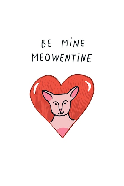 El día de San Valentín esfinge gatos y corazones línea de ilustraciones conjunto