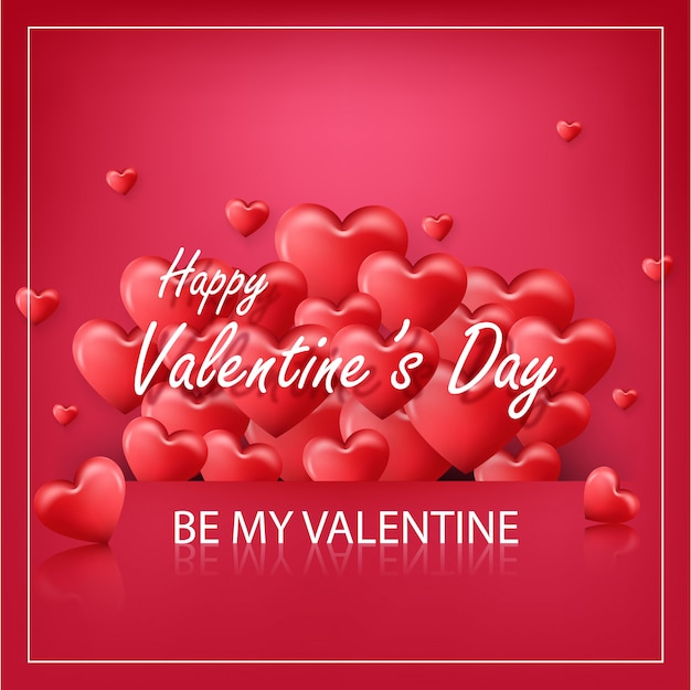 Día de San Valentín en fondo rojo con corazón de globos rojos