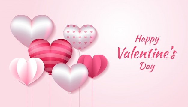 Día de san valentín con forma de corazón 3d, amor de papel en color rosa y blanco, aplicable para invitación, saludo, ilustración de tarjeta de celebración