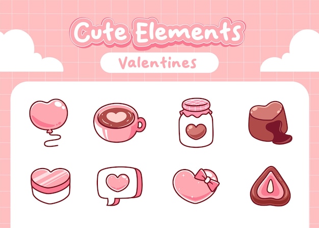 El día de San Valentín de Kawaii es el día del amor. El corazón es una colección de elementos lindos.