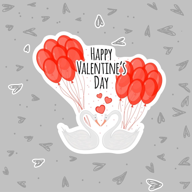 Vector día de san valentín con lindos cisnes. estilo de dibujos animados. ilustración vectorial.