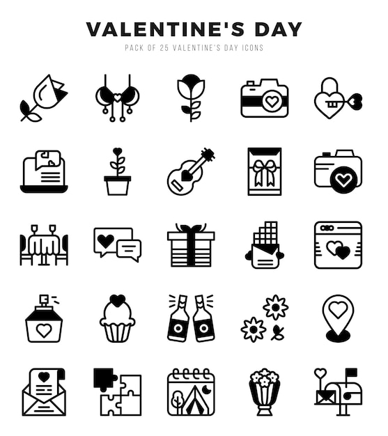 Día de San Valentín Lineal Colección de iconos llenos Lineal Paquete de iconos llenados Ilustración vectorial