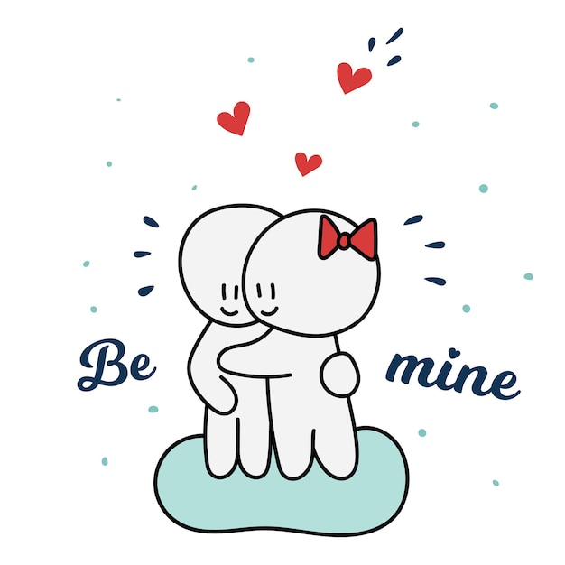 Vector día de san valentín niño y niña tarjetas de amor be mine quote