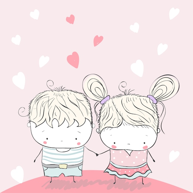 Día de San Valentín. Niños lindos tomados de la mano