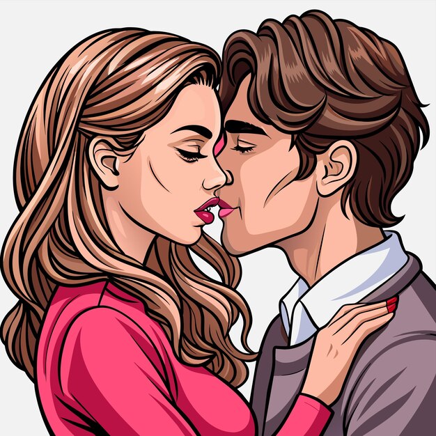 Día de San Valentín pareja romance amor lindo personaje de dibujos animados pegatina icono concepto aislado