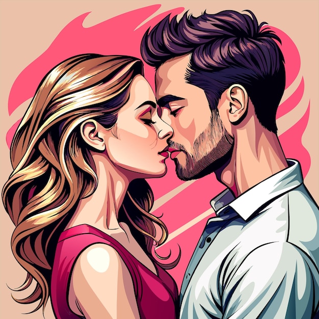 Vector día de san valentín pareja romance amor lindo personaje de dibujos animados pegatina icono concepto aislado