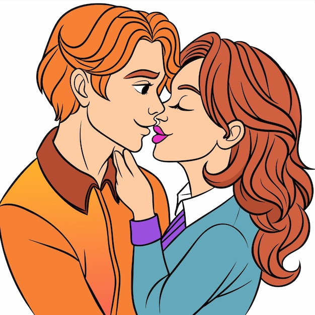 Vector día de san valentín pareja romance amor lindo personaje de dibujos animados pegatina icono concepto aislado