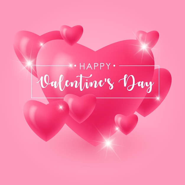 Día de San Valentín - plantilla de ilustración de fondo vectorial con corazones realistas. Feliz día de San Valentín - banner de venta vectorial, volante, invitación, afiche