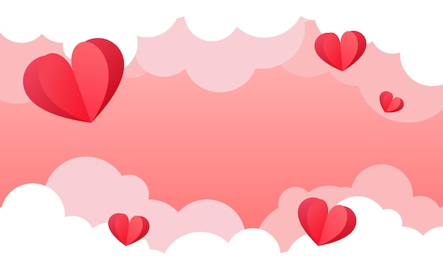 Día de San Valentín rosa nubes blancas suaves y corazones rojos fondo para tarjeta