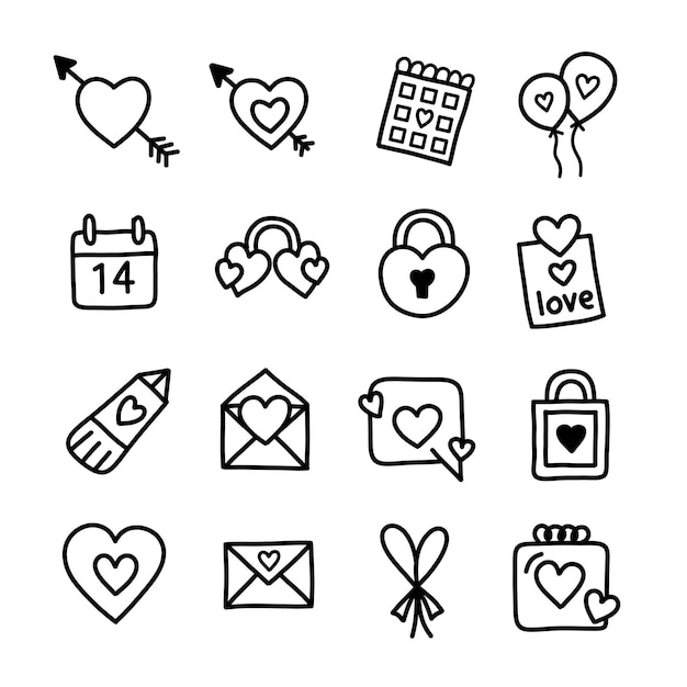 El día de San Valentín Set Esbozo Ilustración de la colección