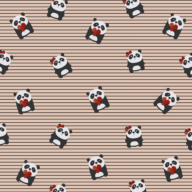 Vector día de san valentín tarjetas texturas de fondo de amor especial con lindos pandas gigantes