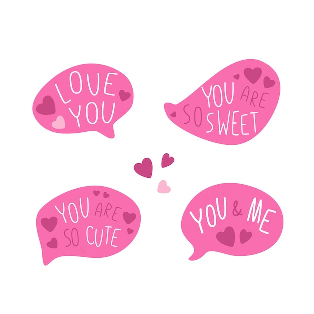 Día de San Valentín vector bocadillo de diálogo con mensajes de amor rosa Iconos de dibujos animados pegatinas vector