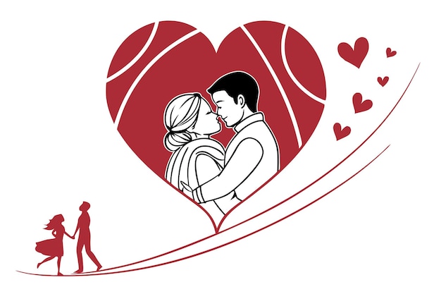 Día de San Valentín Vector pareja besándose en el corazón Ilustración EPS romántica
