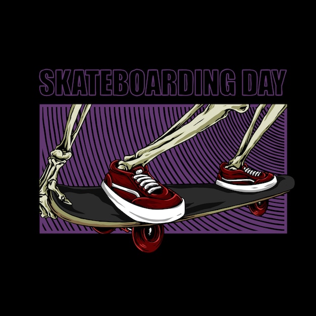 Día de skateboarding, piernas esqueléticas en patines