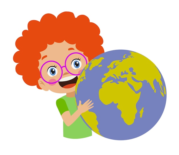 Día de la Tierra Niño y niña abrazando el Globo