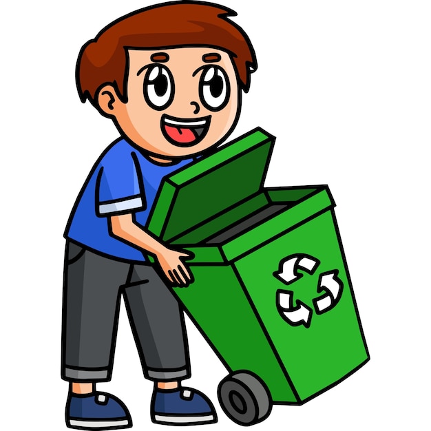 Día de la tierra, niño, tenencia, bote de basura, caricatura Clipart